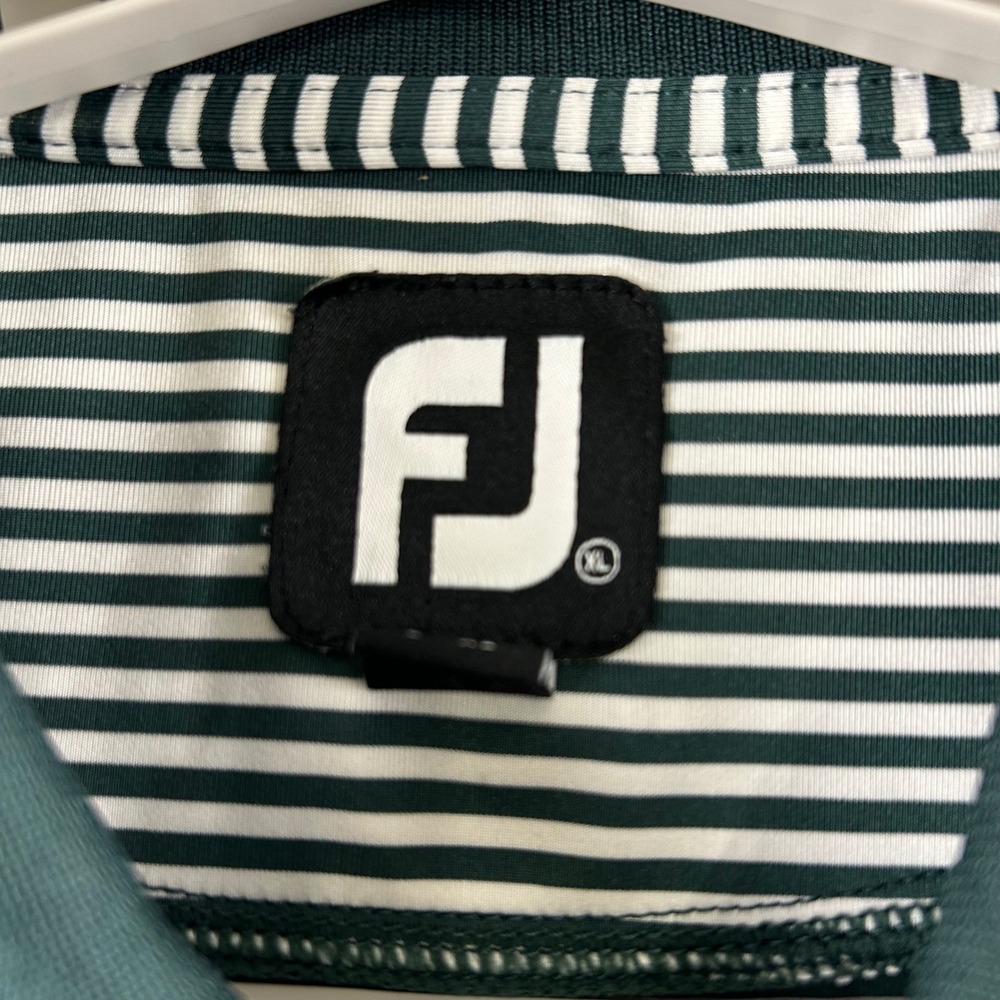 FootJoy Mens GlenRiddle Golf Club Striped Polo Shirt Green White XL Stretch FJ - Picture 4 of 9